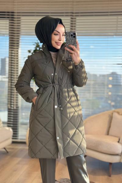 2024 Kapitone Kapş.Kürk Uzun Kaban Haki