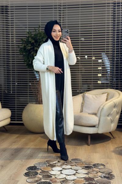 2025 Saçak Uzun Hırka Ekru