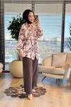 7033 Kumsal Batik Desen Tunik Kahve