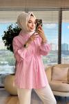 2043 Pullu İpek Gömlek Pembe