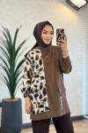 2101 Sol Taraf Leopar Desenli Tunik Kahverengi
