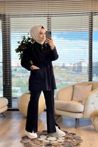 2121 Ön Bağcıklı Ve Cepli Takım Siyah