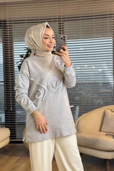 2123 Önü Kordonlu Tunik Gri
