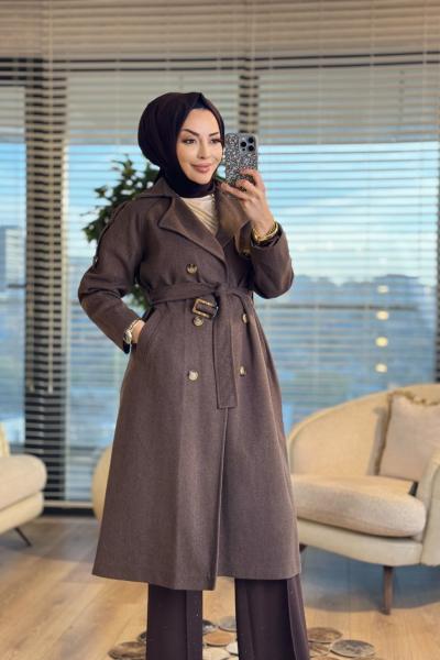 2186 Kaşe Altı Düğme Apoletli Kaban Kahve