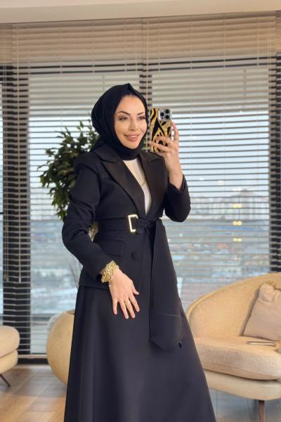 2194 İki Düğme Ceket Etekli Takım Siyah