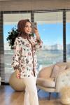 2243 Omuzları Tencel Desenli Gömlek Kahve