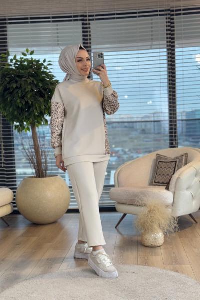 22615 Kol Ve Yan Kapitone Üstü Varak Baskı Takım Bej