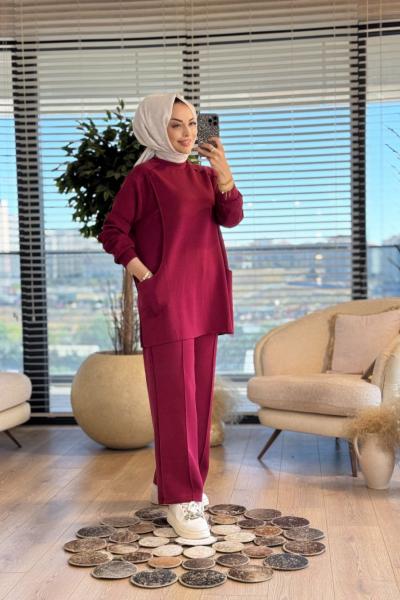 22629 Osyho Ön Cep Ve Dikiş Detaylı Takım Bordo