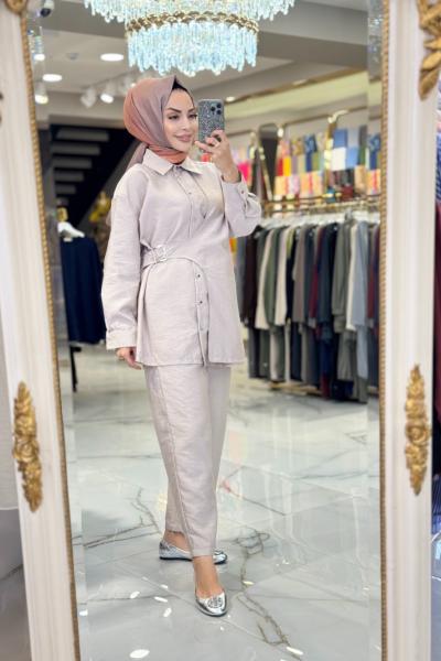 22688 Yandan Toka Parçalı Takım Bej