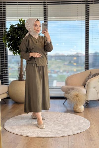 22703 Yandan Bağlamalı Etekli Takım Haki