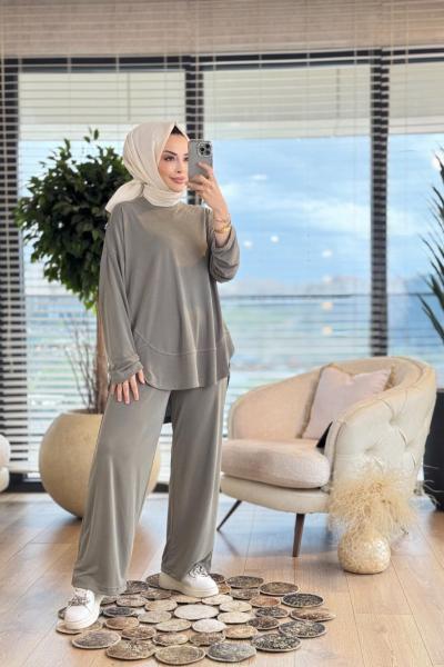 22708 Etek Ucu Dikiş Ve Parça Detaylı Takım Haki