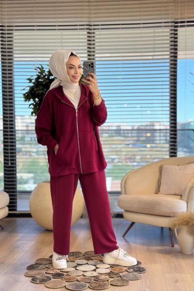 22742 Osyho Fermuarlı Kapşonlu Takım Bordo