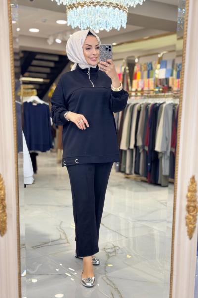 22748 Etek Ucu Metal Pat Fermuarlı Siyah