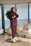 22763 Biye Detaylı Önü Fermuarlı Takım Bordo