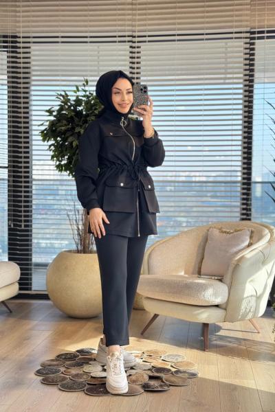 22770 Robası Parça Ve Çıtçıt Detaylı Takım Siyah