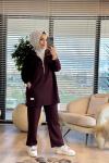 22775 Ön Parça Detaylı Ferm.Kapşonlu Takım Bordo