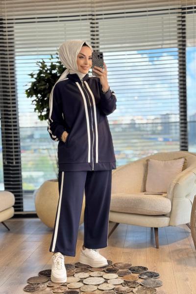 22787 Ön Kol Ve Pantolon Yanı Şeritli Takım Lacivert