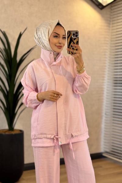22912 Ön Ve Pantolon Yanı Parçalı Takım Pembe