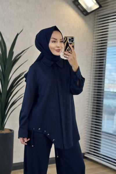 22952 Etek Ucu İp Geçmeli 2 Cepli Takım Lacivert
