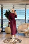 2400 Kolu Etiket Detaylı Elbise Bordo