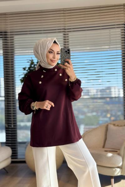 24134 Çiçek Tunik Bordo