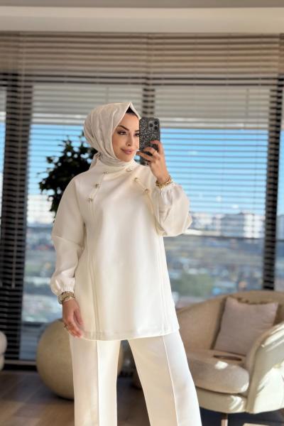 24134 Çiçek Tunik Ekru