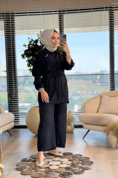 24137 Batık Gofre Ön Fermuarlı Ceket Siyah