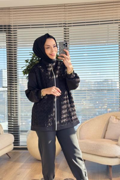 24377 Önü Oval Petek Örgülü Kap Siyah