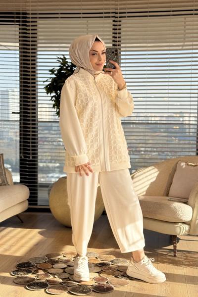 24377 Önü Oval Petek Örgülü Kap Krem