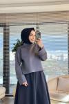 24381-1 Kalın Manşetli Bluz Antrasit