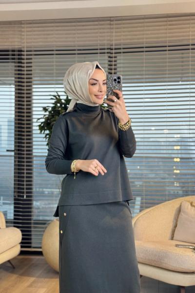 244 Omuz Apoletli Reglankol Triko Etekli Takım Haki