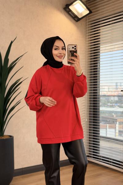 24448 Önü Parça Ve Dikişli Tunik Kırmızı