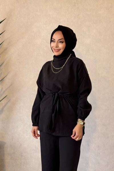 250364 Bağcıklı Şık Modern Pantolon Takım Siyah