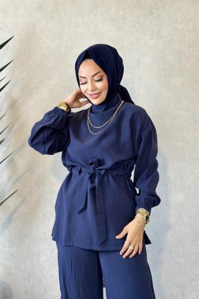 250364 Bağcıklı Şık Modern Pantolon Takım Lacivert