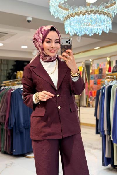 250369-1 Günlük Pantolon Ceket Takım Bordo