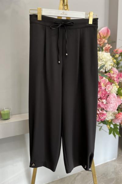 25092 Paçası Lastik Geçmeli Pantolon Siyah