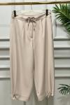 25092 Paçası Lastik Geçmeli Pantolon Açık Bej