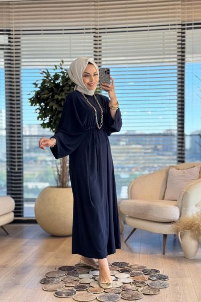 25117 Belden Bağlamalı Elbise Lacivert