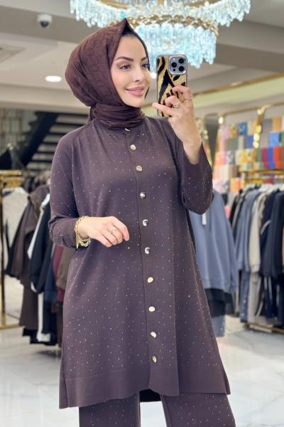 25195 Hırkalı Taşlı Takım Kahve