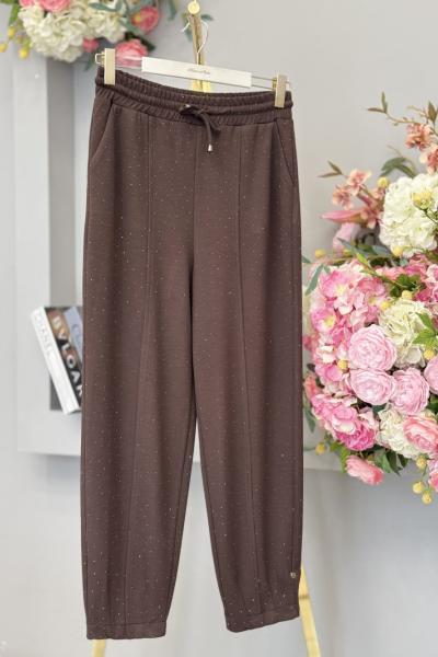 25503 Üstü Taş Baskılı Pantolon Kahve