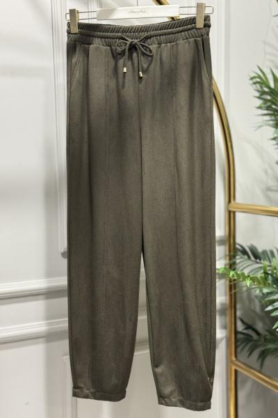 25551 Beli Lastikli Paçası Dikişli Pantolon Haki