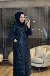 2565 Batik Kapitone Kapşonlu Uzun Kaban Siyah