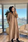 2572 Zincirli Hakim Yaka Süet Pardesü Bej