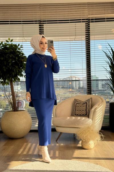 25K1314 Basic Triko Etekli Takım Saks