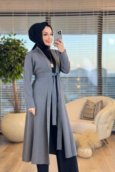 25K7008 Çelik Örgü Uzun Hırka Antrasit