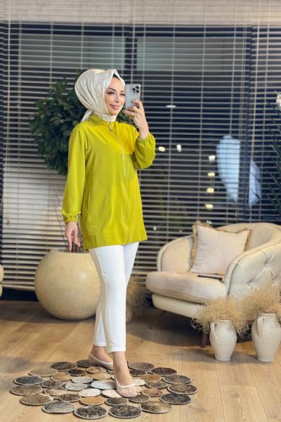 25YT552 Fermuarlı Bomber Ceket Yağ Yeşili