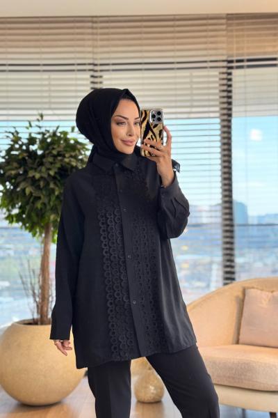 260105 Kabartma İşlemeli Gömlek Siyah