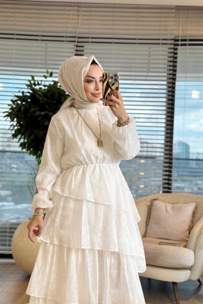 260180 Sade Katmanlı Elbise Beyaz
