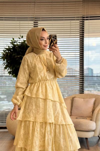 260180 Sade Katmanlı Elbise Sarı
