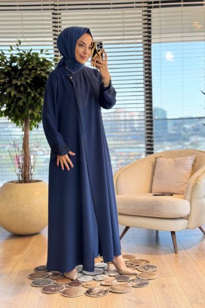 2602 Serpme Taş Biyeli Pardesü İndigo